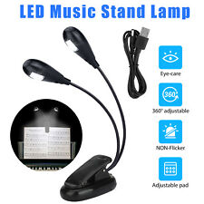 Music Stand Clip On Light Lamp White LED Dual Arm 360°w/ USB Cable Book Reading, ML1